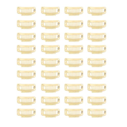 30pcs 9 Teeth Stainless Steel Snap Comb Wig Clips, Hair Extension Clips, Wig Accessories Clip with 30 Assorted Sewing Needles and 2 Rolls Thread (Beige)
