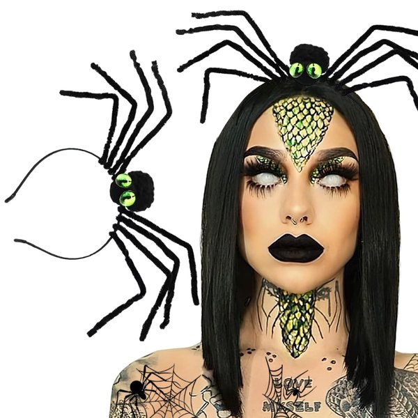BASEMMAHER Halloween Spider Headband Black Spider Prom Cosplay Costume Headpiece Funny Scare Spider Dress Up Accessory for Women Halloween Festival Party Hair Hoop Headdress