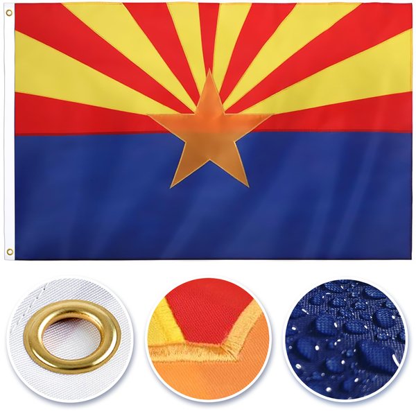 State of Arizona 3x5 Feet Flag - Embroidered 210D Nylon with Sewn Panels