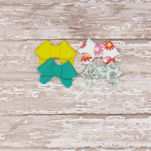 Set of 4 felt bows yellow, green and floral (Alligator Clip Right)