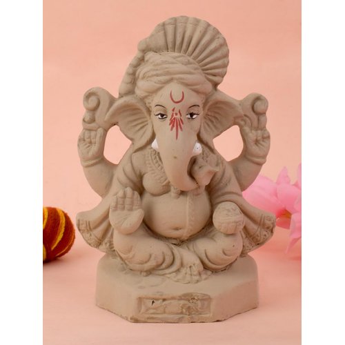 SATVIK 6 Inch Jaswand Eco-Friendly Ganesh Idol | Shadu Matti Clay | Biodegradable Ganpati for Ganesh Chaturthi