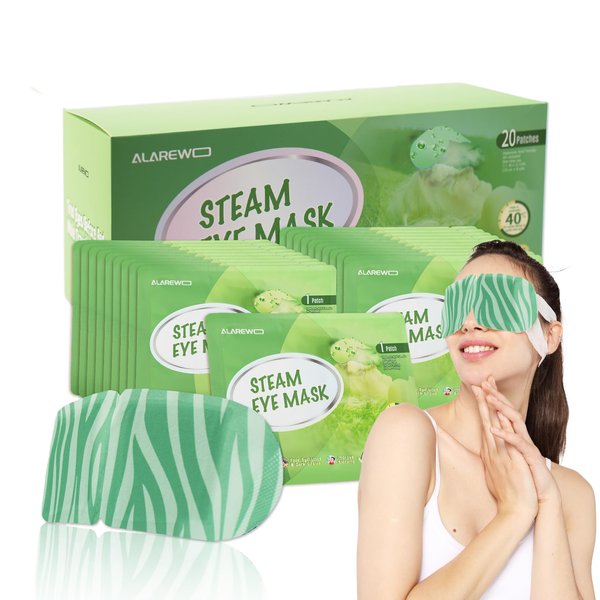 ALAREWO 20 Packs Steam Eye Mask Self Heating Moist Eye Compress Disposable SPA Warm Eye Mask for Dry Eyes, Eye Fatigue, Stress Relief, Soothing Headache Travel Trouble Sleeping (Unscented)