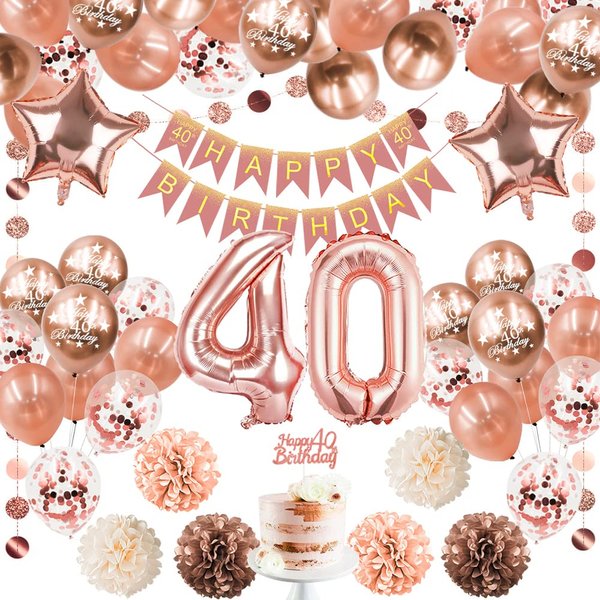 40th Birthday Decorations for Women, Rose Gold Party Supplies Balloon Garland Arch Kit with Happy Birthday Banner Tassels Confetti Balloon Number 40 Birthday Wedding Anniversary for Her