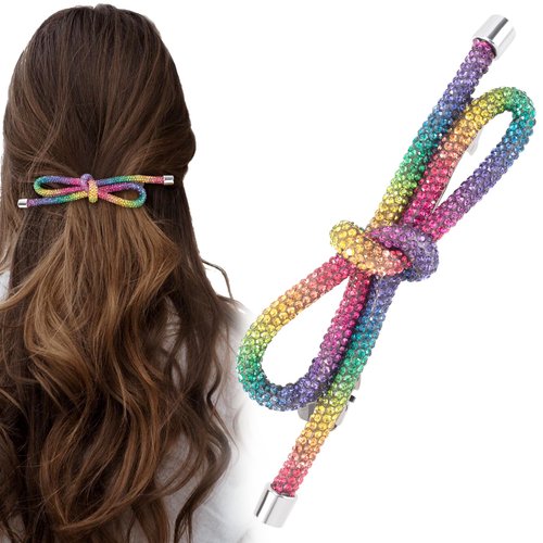 Mxxipp Bow Hair Clips(1PCS),Rhinestone Crystal Bowknot Clips for Women Girls,Prom Hair Accessories for Party Halloween Vanlentine Mothers' Day（Dark Multicolor）