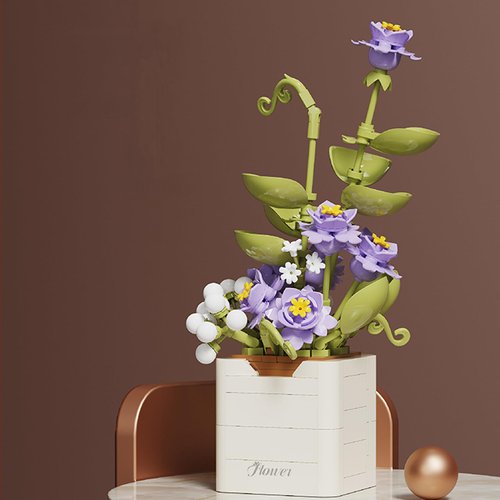 RIESEK Artificial Flower Bouquet Building Set for Adult,Mini Plant Bonsai Tree Friend Set for Girl,Botanical Collection Gift for Kids,Violet Building Blocks Birthday Gift for Mom Women Wife Girlfriend