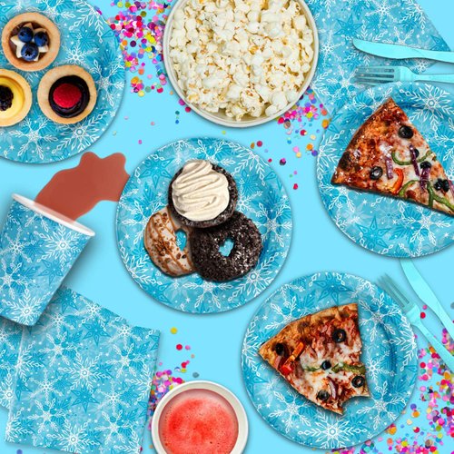 Snowflake Winter Wonderland Birthday Party Supplies Set Plates Napkins Cups Tableware Kit for 16