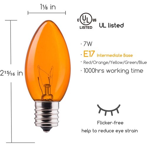 C9 Opaque Replacement Christmas Lights Bulbs Vintage Incandescent Red Green Blue White Orange Glass for Xmas String Lights Outdoor Indoor Holiday Decorations (E17 Base, 25 Count Multicolored)