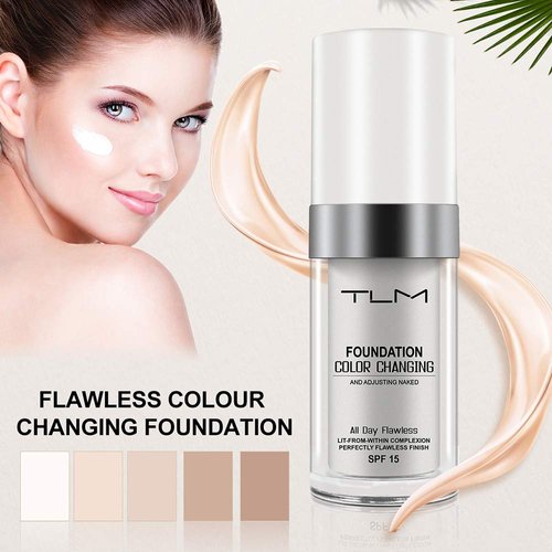 Colour Changing Foundation, (2Pack) Flawless Color Changing Foundation Makeup Base Moisturizing Liquid Foundation for Women, Concealer Cover, Girls SPF15, Sunscreen, Non-Greasy,Long Lasting