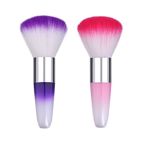 eBoot 2 Pieces Soft Nail Art Dust Remover Powder Brush Cleaner for Acrylic and Makeup Powder Blush Brushes (Pink, Purple)