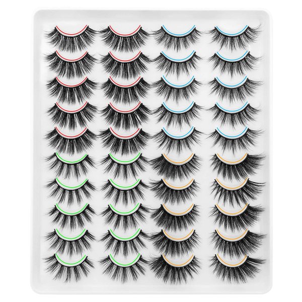 DYSILK Lashes Fake Eyelashes - Mink Lashes 20 Pairs Faux Mink Lashes 6D 4 Styles Mixed Wispy Fluffy Lashes Natural Look False Eyelashes Cat Eye Lashes Reusable Lashes Pack| 10mm-20mm