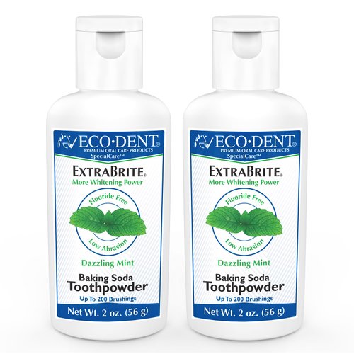 Eco-Dent ExtraBrite Baking Soda Toothpowder, Mint - Fluoride-Free Toothpaste Powder, SLS-Free Tooth Powder with Oxidizing Calcium Peroxide, Whitening Toothpaste Alternative, 2 Oz Ea (Pack of 2)