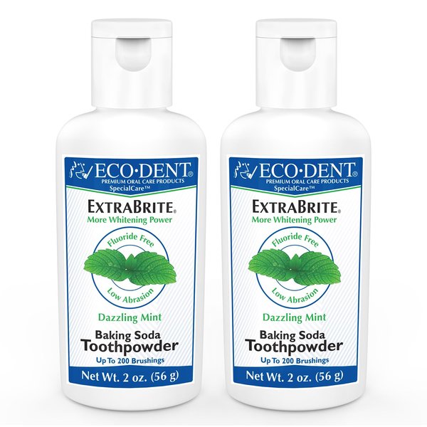 Eco-Dent ExtraBrite Baking Soda Toothpowder, Mint - Fluoride-Free Toothpaste Powder, SLS-Free Tooth Powder with Oxidizing Calcium Peroxide, Whitening Toothpaste Alternative, 2 Oz Ea (Pack of 2)
