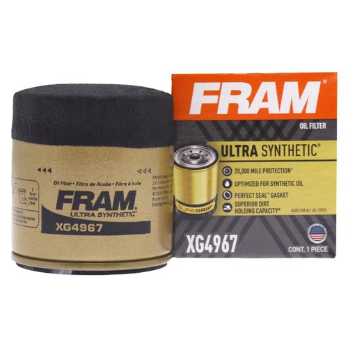 FRAM Ultra Synthetic Automotive Replacement Oil Filter, Designed for Synthetic Oil Changes Lasting up to 20k Miles, XG4967 with SureGrip (Pack of 1)