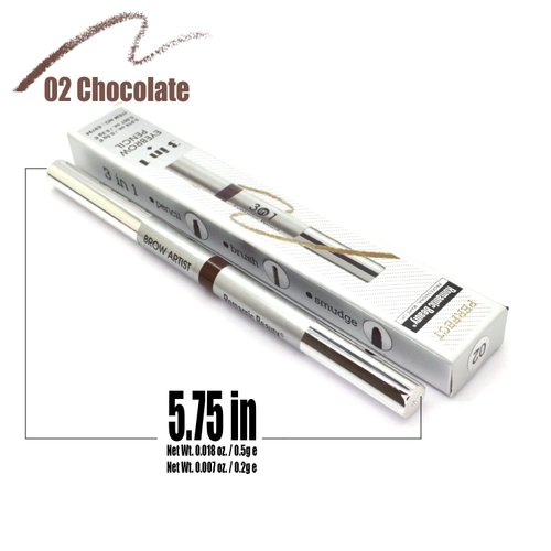 Romantic Beauty Pick 1 Color of 3 in 1 Eyebrow Pencil, Brush, Smudge Professional Makeup Creme Eye Brow E9794 + Free Zipper Bag (02 Chocolate)