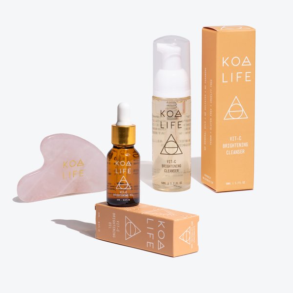 Vitamin C Collection - Bundle Discount | Vit-C Brightening Cleanser 30ML & Vit-C Brightening Oil 15ML & Gua Sha Massage Tool | Anti-Aging, Treats Hyperpigmentation, Brightens, Evens Skin Tone