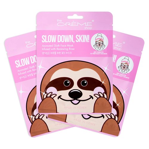The Creme Shop Animal Sheet Mask, Korean, Hydrating, Collagen, Vitamin C, Anti-Aging - Pack of 3 (Sloth)