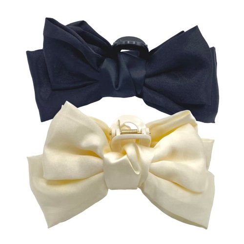 Bestiee 2-packs Bow Claw Clips for Women, 6 inch Elegant Bow Hair Ribbon Design for all types hair, Satin Bow Claw Clips | Strong Hold Durable, Women Gift Ideas | Black, White