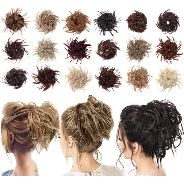 SIADEE Tousled Updo Messy Bun Hair Piece Scrunchies Synthetic Wavy Extension Ponytail with Elastic Rubber Band Hairpiece Updo Extensions Ponytail Chignon Instant Ponytail for Women (Dark brown-6A#)