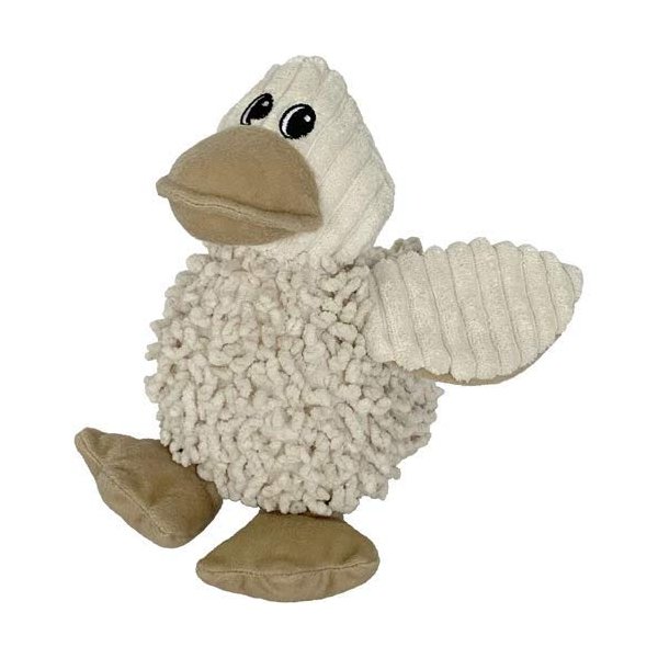 Petlou Durable Natural Nubby Plush Dog Toys with Squeaker and Crinkle Paper in Multi-Size (Natural Duck -M, 8 Inch)