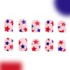 4th of July Press on Nails Short Square Petite Fake Nails Pink Full Cover False Nails with Red Blue Star Designs Glossy Glue on Nails Acrylic Nails Manicure Artificial Nails for Women Girls 24Pcs