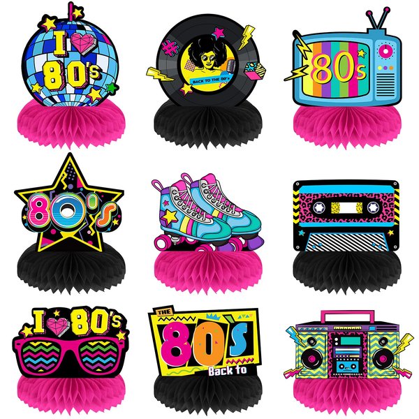 9 Pieces 80's Honeycomb Centerpieces 80's Party Table Centerpieces 80's Retro Table Decorations Table Toppers Retro Hip Hop Party Supplies Decor for 80’s Themed Party Hip Hop Party Birthday