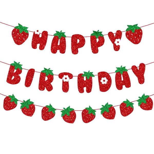 BIEUFBJI Strawberry Birthday Decoration Happy Birthday Banner Sign Strawberry Themed Birthday Party Baby Shower Girl Birthday Party Decoration Supplies