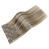 Full Shine Clip in Hair Extensions Ash Brown Highlights Platinum Blonde 14 Inch Full Head Clip in Hair Extensions 8Pcs/120G Pu Weft Real Human Hair Clip in Extensions Seamless Human Hair