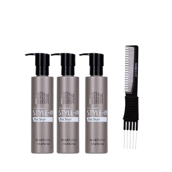 kuss Inebrya Ice Cream Style-In Duo Style (6.76 oz) with Teasing Comb Pack of 3