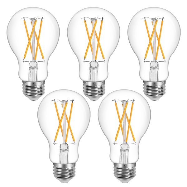 Lepro Vintage LED Bulbs, Dimmable Filament Bulb, 8W 800LM, 60W Equivalent, 2700K Warm White, Classic Clear Glass, A19 Shape, E26 Base, Pack of 5