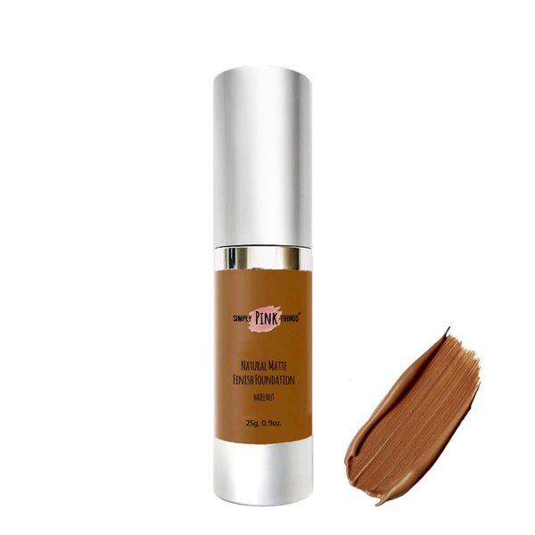 SIMPLY PINK THINGS Natural Matte Finish Foundation (HAZELNUT) (25g, 0.9oz.) Paraben Free, Talc Free, Vegan, Natural & Organic Ingredients