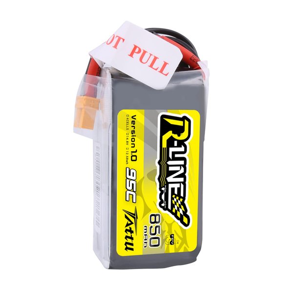 TATTU R-Line 850mAh 14.8V 95C 4S LiPo Battery Pack with XT60 Plug for Multirotor FPV from Size 100 to 180