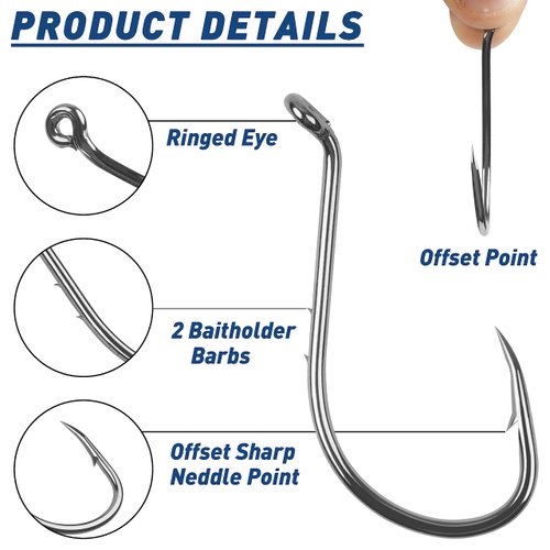 Octopus Hooks Baitholder Fishing Hooks J Hooks Octopus Circle Hooks Barbed Beak Fish Hooks Offset Hooks High Carbon Steel Extra Sharp for Saltwater Freshwater Fishing
