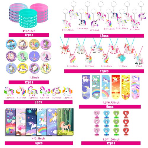 78 PCS Unicorn party Favors Girls Unicorn Birthday Supplies with Bracelets Necklaces Rings Keychains Badges Bookmarks Notebooks Goodie Bags Fillers for Birthday Party Prizes Unicorn Pinata Stuffers