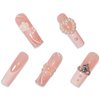 BABALAL Square Press on Nails Long Fake Nails White French Glue on Nails 3D Flower Bow rhinestone Acrylic Nails 24Pcs Glitter Shiny Planet Squoval Love Pink Heart Stick on Nails for Women and Girls