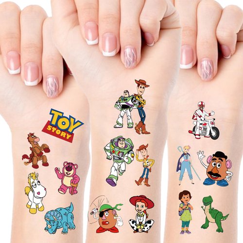 40 Pcs Toy Inspired Story Temporary Tattoos - 2x2 Inch Pre-Cut Designs for Birthday Party Favors, Supplies, Decoration, Kids' Gifts, and School Rewards