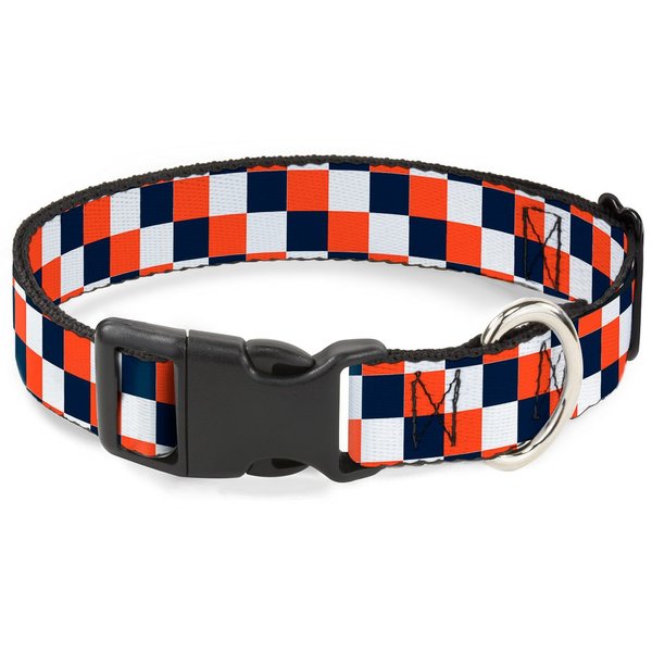 Buckle-Down Plastic Clip Collar - Checker Navy/Orange/White - 1" Wide - Fits 11-17" Neck - Medium