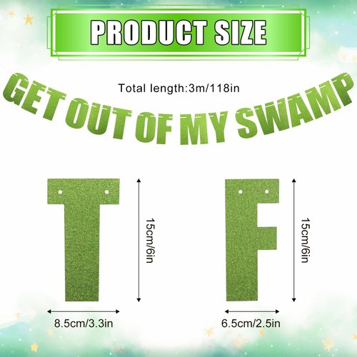 Get Out of My Swamp Banner, Swamp Decorations Pre-Assembled Housewarming Party Decorations Glittering Green Banner Gifts for Theme Birthday Party Supplies