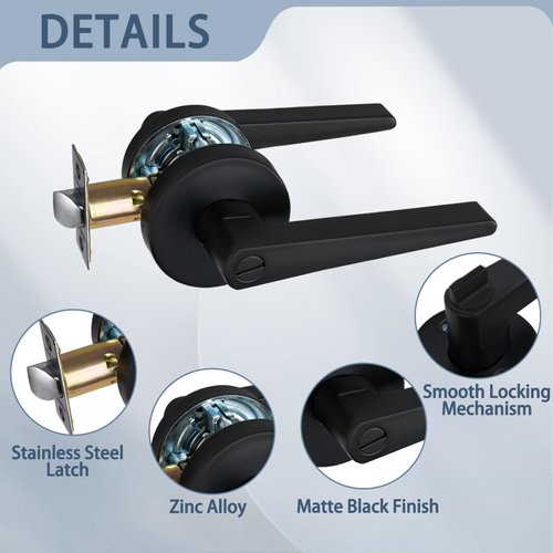 NEWBANG HARDWARE Black Door Lever for Bedroom & Bathroom Solid Privacy Door Lever with MatteBlack Finish, MD8820-DB-BK-1P