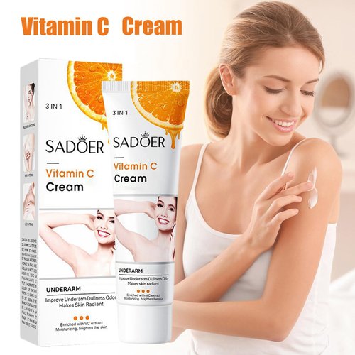 Sadoer Vitamin C Cream 3 in 1, Moisturizing Skincare Underarm Cream, Hyaluronic Acid Body Corrector Cream, Skin Tone Even Cream for Armpit, Neck, Knees, Elbows, Inner Thigh, Private Parts (2Pcs)