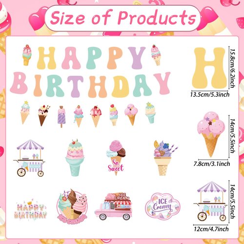 Ice Cream Birthday Party Decorations - Refavor Ice Cream Party Decorations Colorful Happy Birthday Banners Ice Cream Theme Hanging Swirls Decor Supplies Summer Ice Cream Birthday Party Decor Girls