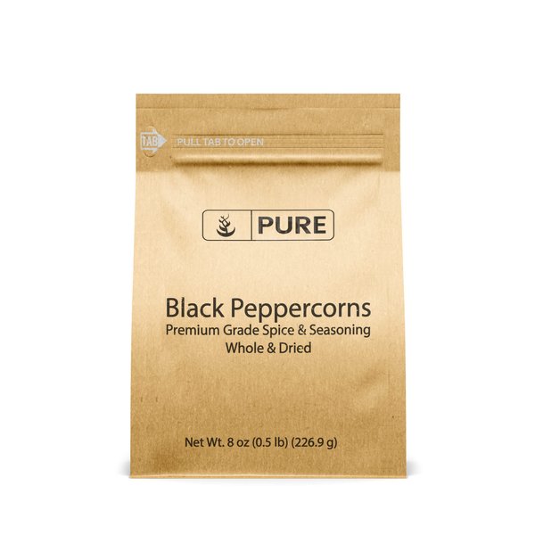 Pure Original Ingredients Black Peppercorns (8 oz), Seasoning, Flavoring Agent, Eco-Friendly Packaging