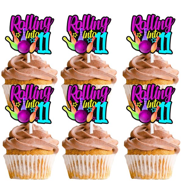 18pcs Glitter Bowling Ball Dessert Cupcake Topper Bowling Rolling into 11 Theme Decor Supplies Boys Girls Happy 11th Birthday Party Decorations