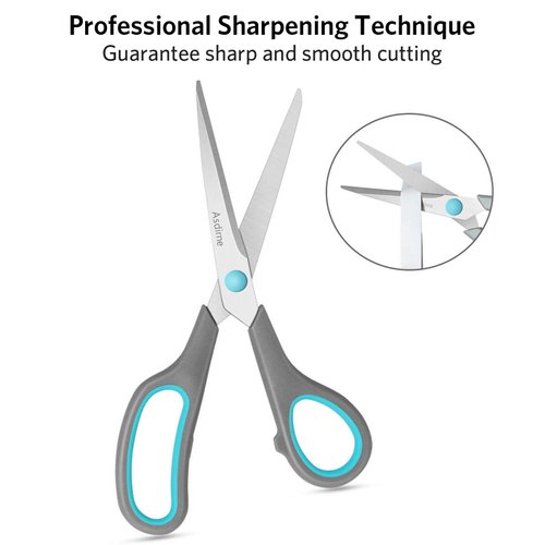 Asdirne Scissors Set of 4, Premium Stainless Steel Razor Blades, Ergonomic Semi-Soft Rubber Grip, Suitable for School, Office and Family Daily Use, 9.6''/8.5''/6.4"/5.4", Blue&Gray