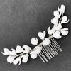 PRETTYLIFE Bridal White Hair Piece Elegant Ceramic Flower Silver Vine Hair Comb Accessories for Wedding Party