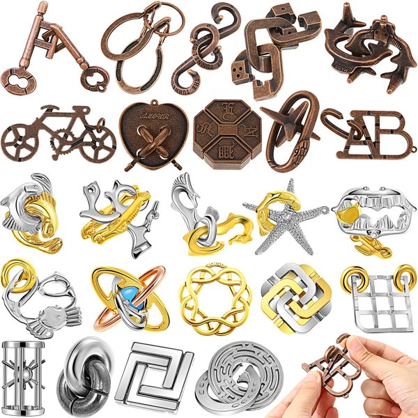 Yilloog 24 Pcs Metal Puzzles Difficult Metal Brain Puzzles Assortment for Adults Magic Puzzles Highly Hard Brain Games IQ Logic Test Disentanglement Game for Classroom Mind Challenge (Novelty)