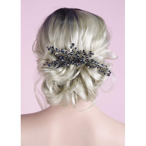 Anglacesmade Bridal Black Hair Comb Crystal Hair Crown Black Beaded Prom Party Festival Wedding Hair Accessories for Women and Girls