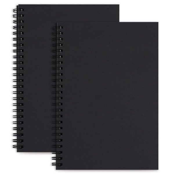 LABUK 2 Pack A5 Unlined Notebooks 100 Pages Spiral Notebook Blank Sketchbook Pad Soft Cover Kraft Journal 8.3x5.5 Inches Memo Notepads Diary Planner, 100 GSM,50 Sheets for School Office Travel (Black