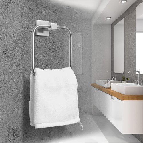 HouseAid Square Hand Towel Ring for Bathroom Stainless Steel Towel Holder Modern Hand Towel Hanger Wall Mounted Brushed Nickel