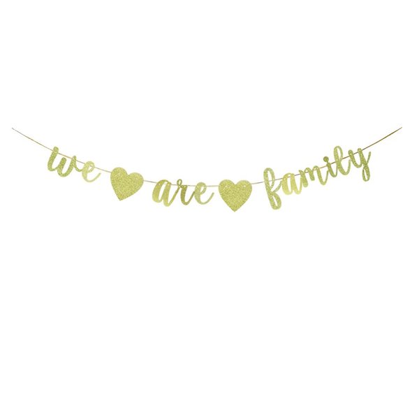 JENSENLIN We are Family Banner,Gold Glitter Family Party Sign for New House Moving Party Decors,Family Reunion Party Banner,We are Family Banner for Home Decoration.(Gold Glitter)