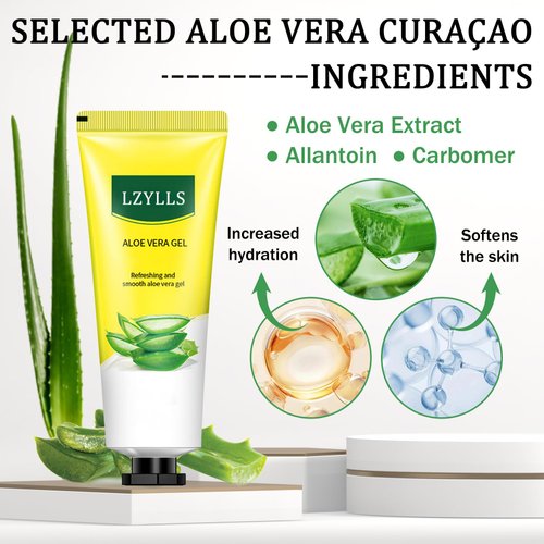 LZYLLS Aloe Vera Gel for Sunburn Relief,Hydrating Travel Size Aloe Vera Gel for Face,Moisturizing Sunburn Relief After Sun Lotion,Fast Absorbing,Non-Sticky Cooling Aloe Vera Gel Face Moisturizer